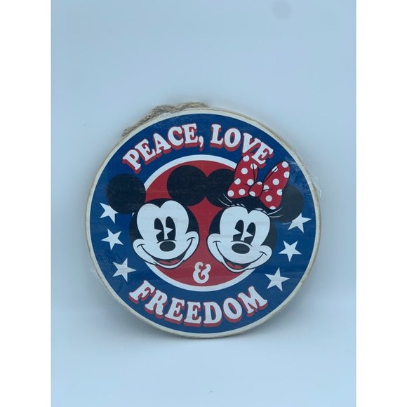 Disney Mickey and Minnie Mouse Patriotic Hanging Wooden Sign - Picture 1 of 4